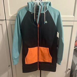 NWT Burton Zip Up Hoodie Jacket with Aqua and Orange XXS